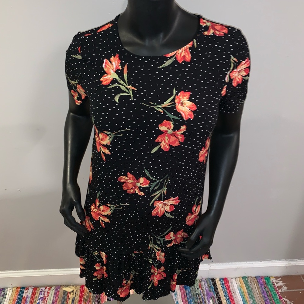 Floral Microdot Mini Dress F21 Small Black